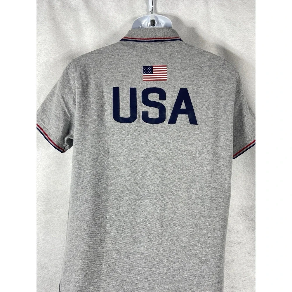 Polo Ralph Lauren Polo Shirt Men's M Gray Team USA 16 American Flag Custom Fit